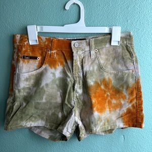 LEI High Waist Tie-Dye Shorts - Orange and Green